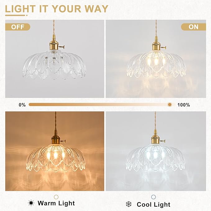 2 Pack Glass Pendant Lights Kitchen Island, Vintage Brass Pendant Light Fixtures, Adjustable Transparent Kitchen Pendant Lighting Over Island for Bedroom Living Room Hallway Dining Room