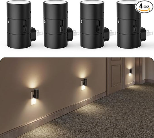 VOLISUN Night Light, Dimmable Led Night Lights Plug into Wall, Amber/3000K/4500K, 0-100LM Adjustable Brightness, Dusk to Dawn Nightlight for Hallway, Bathroom, Bedroom Black 4 Pack