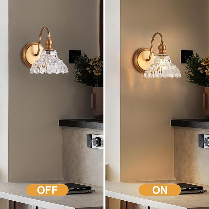 Plug in Vintage Wall Sconces Set of Two Brass Modern Wall Light Fixtures Antique Vanity Lights for Living Room Fireplace Bathroom Bedroom Coffee Room