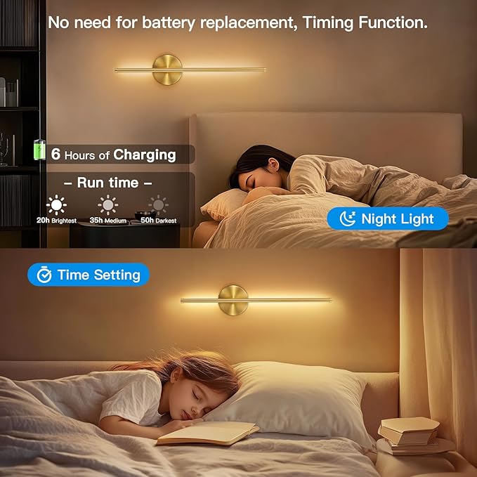 TaoFiaCo Battery Operated Wall Sconces Set of Two,Rechargeable Wall Sconces Set of 2 with Remote Control Dimmable Wall Light Decor for Living Room, Bathroom for, 24 Inch, Gold