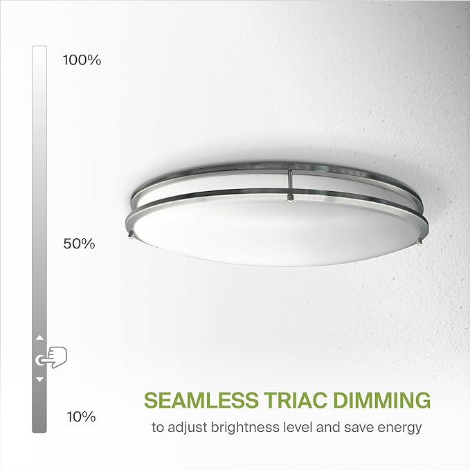 ASD LED 32" Oval Flush Mount Lighting, Close to Ceiling Light Fixture | 5CCT, Dimmable, ETL Listed | 50W 4195LM 2700-5000K 120V | Low Profile Double Ring Lamp | Nickel, 2 Pack