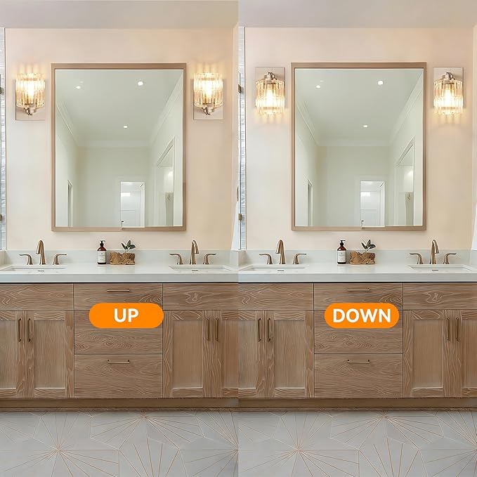 TALOYA 4 Inch Bathroom Light Fixtures,Modern,Set of 2 Light Brushed Nickel Vanity Lights with Wide Vertical Ribbed Thickened Glass Shade for Mirror Makeup Room Hallway（Bulbs Not Included）