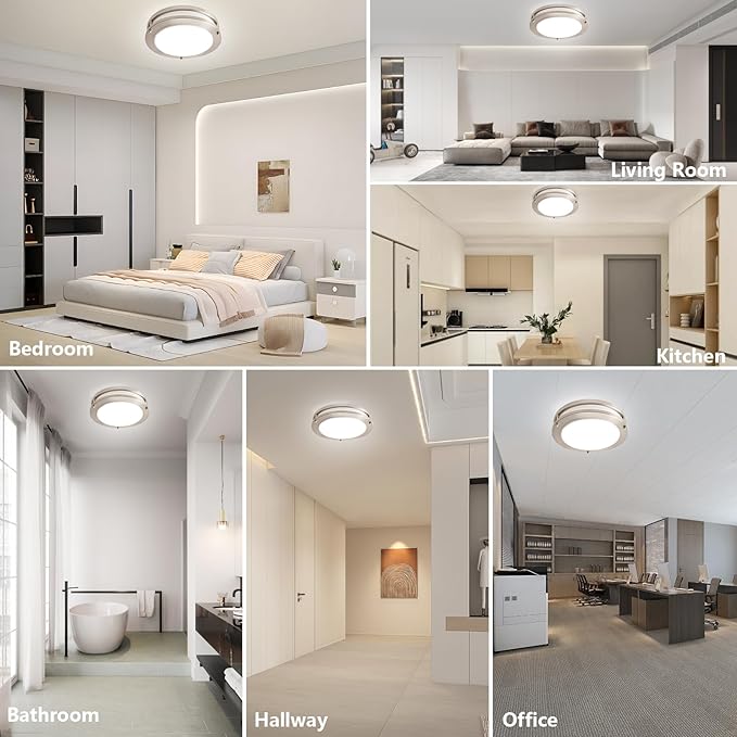 OOWOLF 4-Pack 10 Inch 24W LED Ceiling Lights, 5000K Brightness Adjustable Flush Mount Ceiling Light, Super Bright Brushed Nickel Lighting Lamp Fixture for Bedroom Bathroom Dining, Daylight White