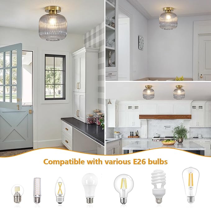BOKT Modern Ceiling Mount Light Smoke Grey Glass Kitchen Hallway Light Fixtures 1-Light Mini Nordic Minimalism Close to Ceiling Lamp for Kitchen Hallway