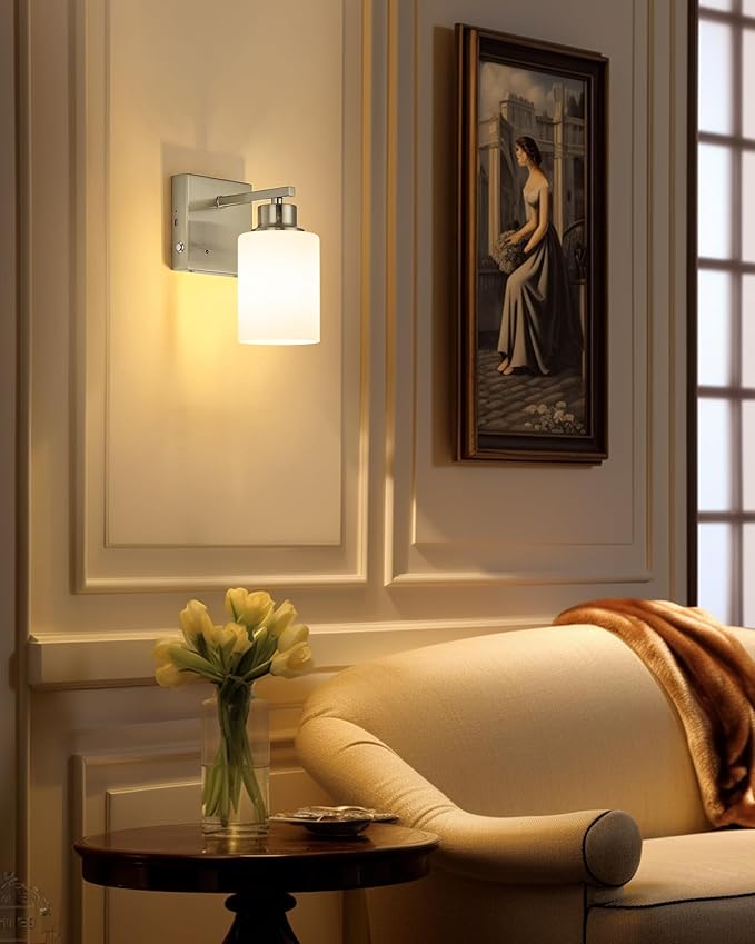 Rayogale Wireless Wall Sconces, Nickel Battery Operated Wall Sconce Set of 2 with Timer Function, Easy Install Dimmable Rechargeable Wall Lamps for Living Room, Bedroom, Hallway, Entryway Decor 3000K