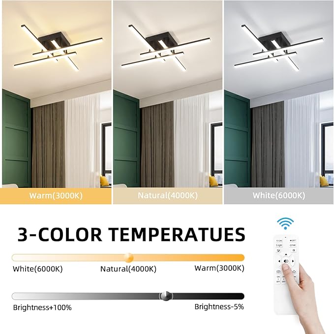 CANEOE Modern Ceiling Light Fixture Sputnik Dimmable Ceiling Light with Remote Control Black Flush Mount Chandelier Ceiling Lamp for Bedroom Living Room Kitchen