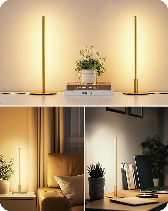 EDISHINE LED Table Lamp, Stepless Dimmable Bedside Lamp with 3 Color Temperature, Modern Nightstand Lamp, Upgraded Desk Lamps for Bedroom, Living Room, Corner, Gift, Metal Finish, Gold, 6W