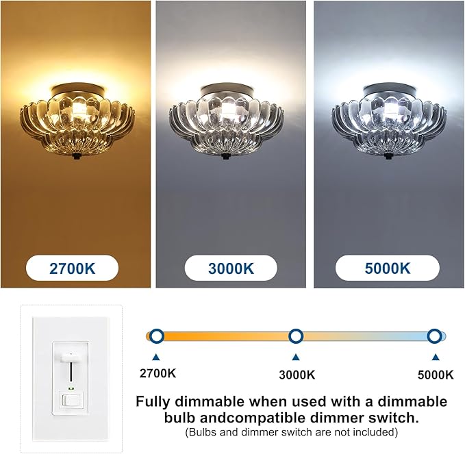 Modern Black Flush Mount Ceiling Light,Semi Flush Mount Ceiling Light Fixture,Industrial Kitchen Lighting,Electroplated Transparent Glass mid century light for Bedroom, Living Room, Hallway, Entryway