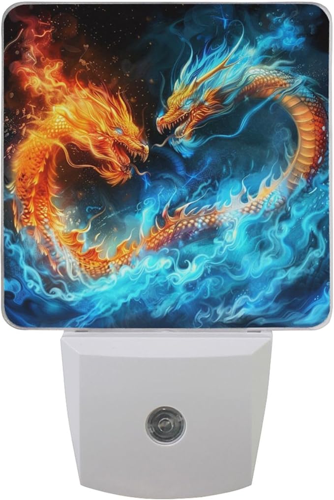 Wamika Monster Dragon LED Sensor Night Light Set of 2 Fire Ice Dinosaur Table Desk Lamps with Adjustable Brightness Eye-Caring for Home Bedroom Office Parlour