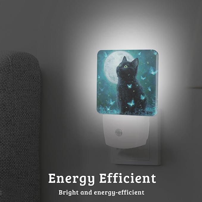Cat Under The Moonlight Night Light, Plug-into Wall Nightlight Lamp with Dusk to Dawn Sensor, Led Lamp 0.5W Energy Efficient for Boys Girls Women Men Gifts, Home Decorative