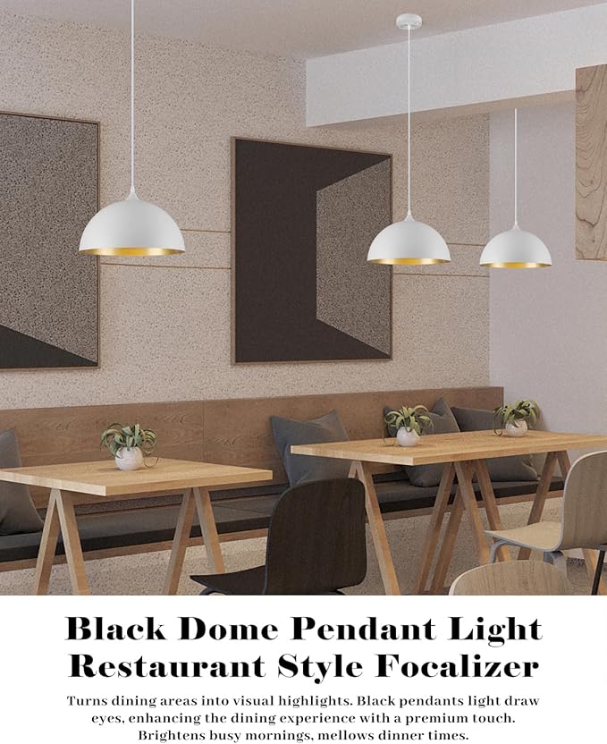 White Pendant Lights Kitchen Island 2 Pack, 14 Inch Large Dome Pendant Light, White and Gold Farmhouse Pendant Light, Island Pendant Lights for Kitchen, Dining Room