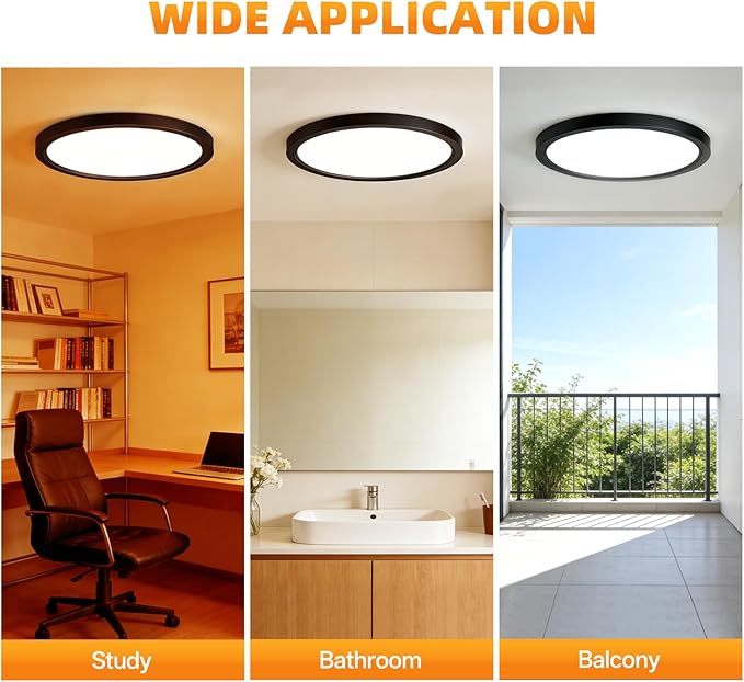 7 Inch 4Pack Super Slim Flush Mount Ceiling Light Fixture,18W 1400LM Dimmable 3CCT Selectable 3000K-6000K Round Light Fixture for Living/Bedroom,Kitchen/Bathroom,Porch &All Indoor Spaces Black
