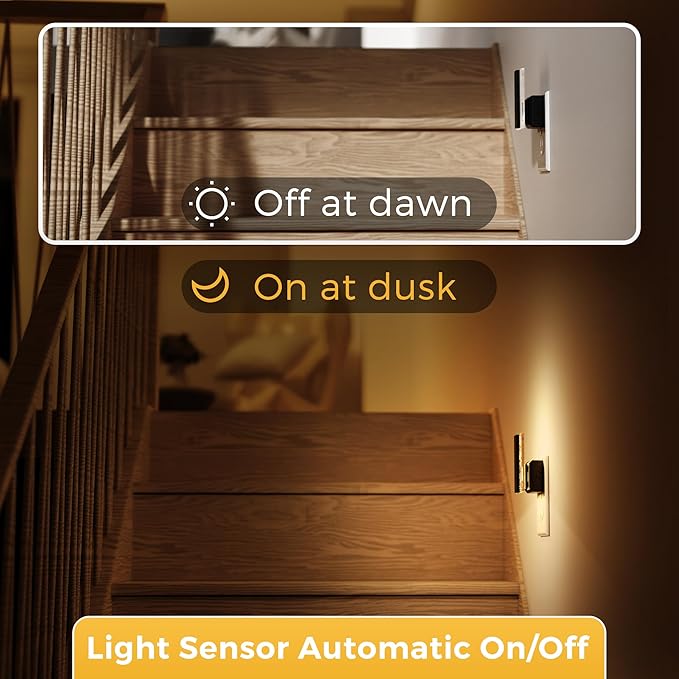 L LOHAS LED Night Lights Plug Into Wall, 2 Pack Night Light with Dusk-to-Dawn Sensor, Dimmable Decorative LED Nightlights, 0-100LM 3000K Adjustable Brightness for Bathroom, Hallway, Bedroom,Stairway