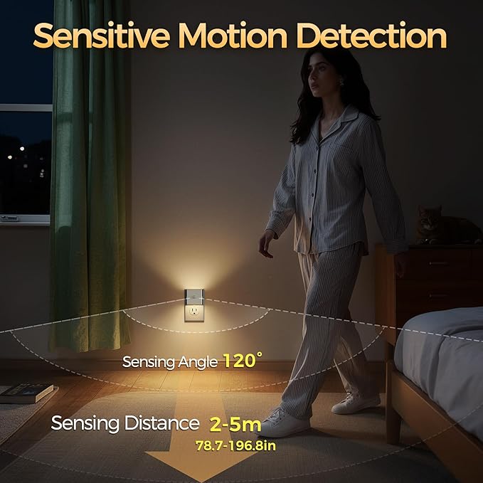 DORESshop LED Night Lights Plug into Wall [2 Pack], Motion Sensor Night Light Brightness Adjustable Motion Activated Nightlight with Dusk to Dawn for Bedroom, Bathroom, Hallway, 3000K, White
