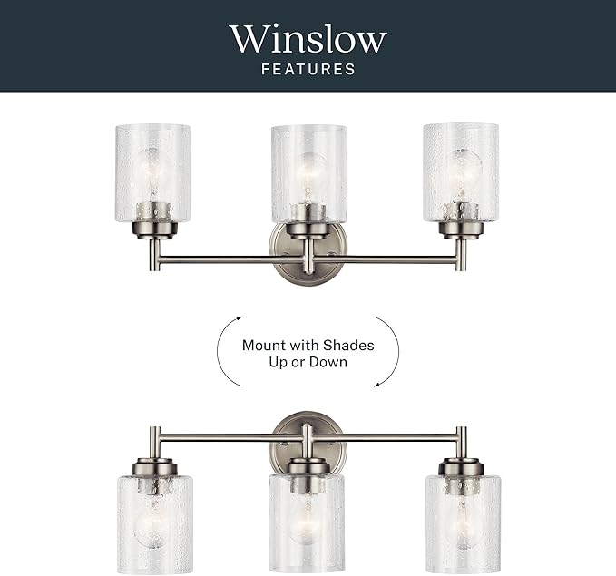 Kichler Winslow 21.5" Vanity Light in Brushed Nickel, 3-Light Transitional Bathroom Light with Clear Seeded Glass. (21.5" W x 9.25" H), 45886NI