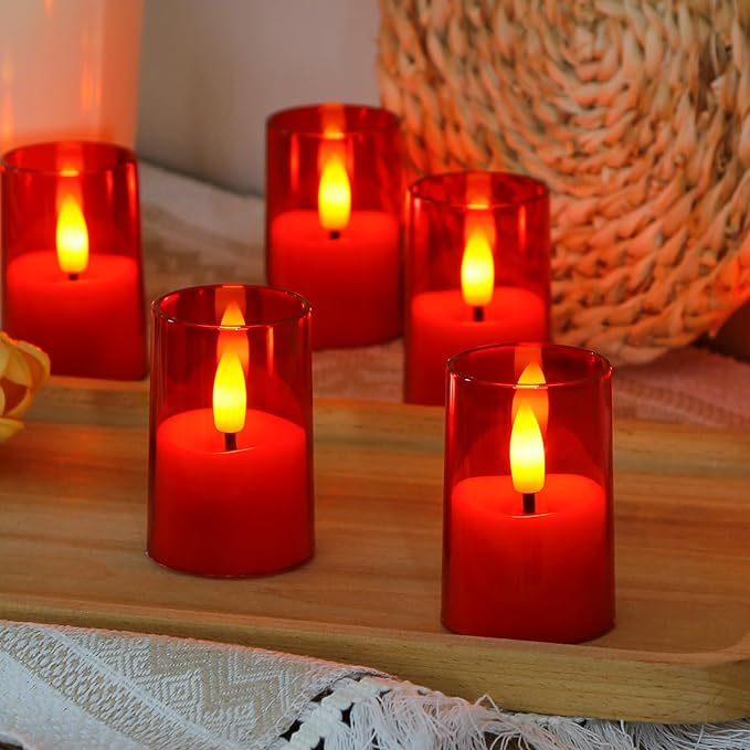 Flameless Small Tea Light LED Candles, Acrylic Battery Operated Votive 1.7" x2.5" with Remote Control and Timer, Tealight Red Flickering Warm Light Pack of 15 Electric Long Lasting