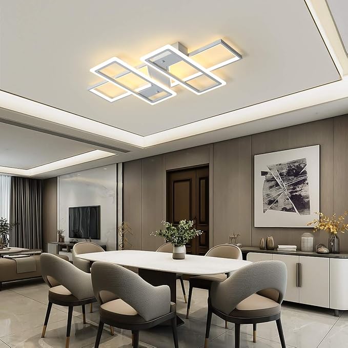 Jaycomey Dimmable Ceiling Light for Living Room,4 Squares Modern LED Ceiling Lamp with Remote Control,80W Acrylic Flush Mount Ceiling Light Fixture for Dining Room Bedroom Kitchen(White)