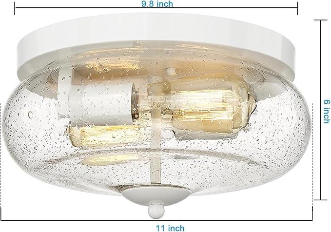 Darkaway Ceiling Light Fixtures Flush Mount Indoor Outdoor Ceiling Light with Seeded Glass Shade for Hallway Kitchen Bedroom Porch Living Room Dining Room White Finish