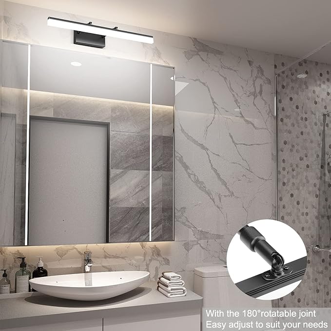 Aipsun 24 inch Black LED Vanity Light Adjustable Modern Bathroom Vanity Light Fixtures Over Mirror 5500K