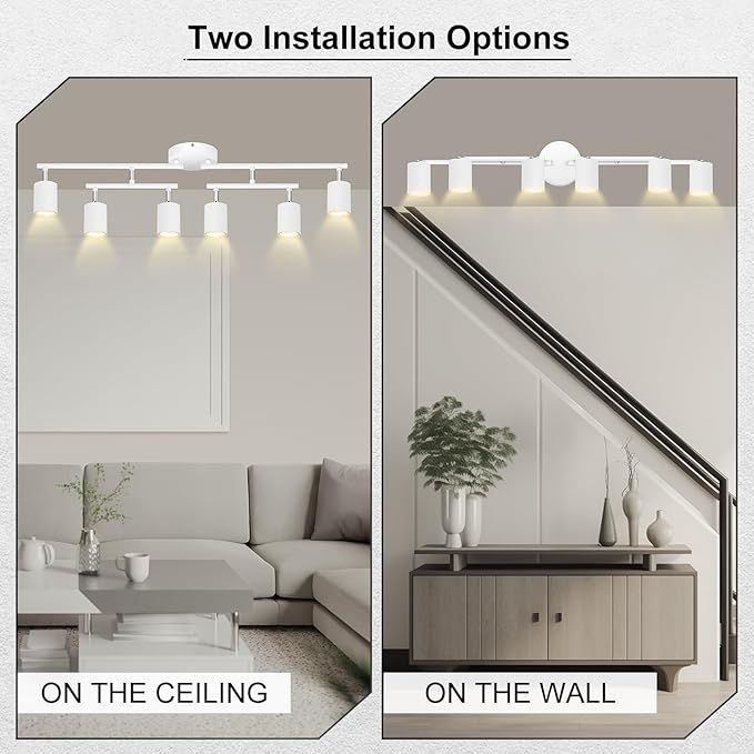AUQUEE 6 Light Track Lighting Fixtures Ceiling, Matte White Kichen Track Lighting Fixtures with Rotatable Light Heads, Upgrade Light Poles, Modern LED Spot Lights for Kitchen/Hallway, No GU10 Bulb