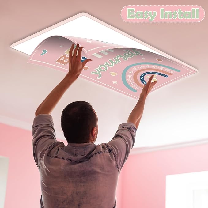 8Pcs Fluorescent Light Covers for Classroom Ceiling Lights,4 x 2 Feet Inspirational Sayings Magnetic Light Cover for Office Hospitals Home Drop Ceiling Windows Decorations (Boho)