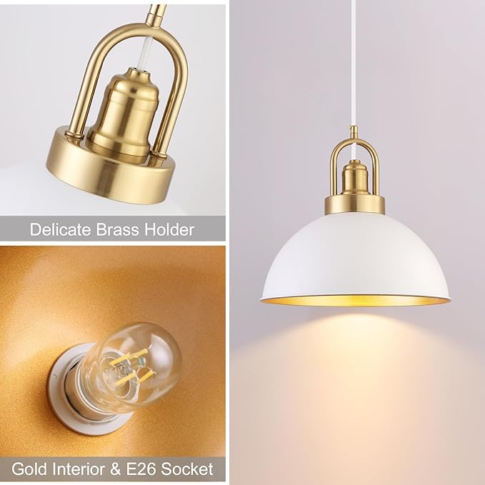 Modern White Pendant Light, Dome Metal Ceiling Hanging Light Fixtures, Nordic Style Pendant Lamp for Kitchen Island Dining Room(11.8 Inch 2 Packs) Dining Room 2 Pack