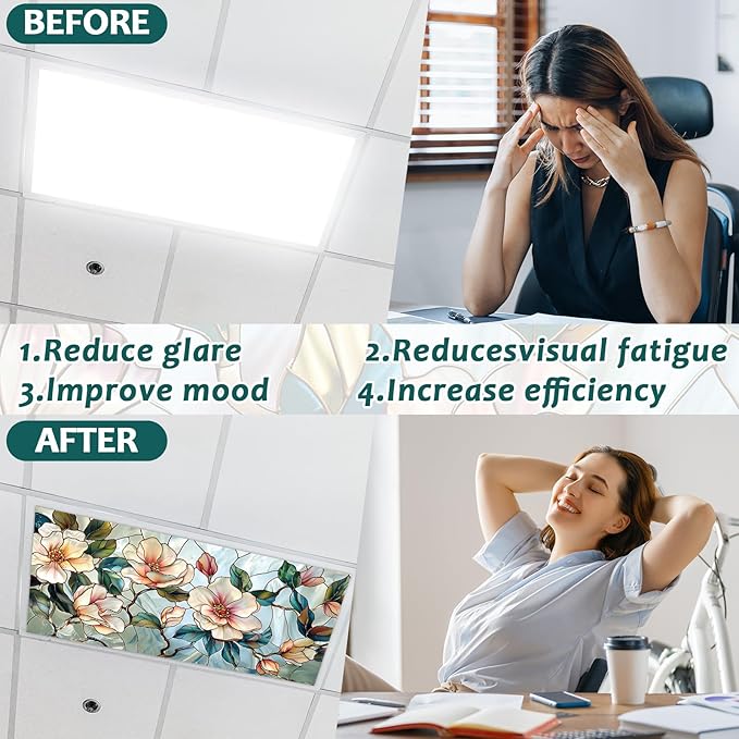 8 Pcs Fluorescent Light Covers for Classroom Ceiling Light 4 x 2 Feet Magnetic Lights Covers Filter Easy Install for Office Hospitals Home Supplies(Retro Magnolia)