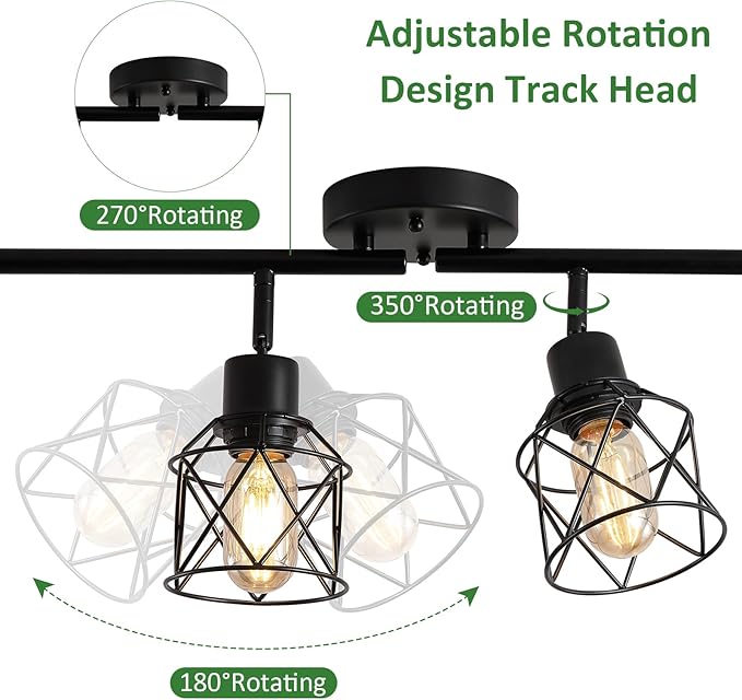 4-Lights Black Semi Flush Mount Ceiling Light, Adjustable Multi-Directional Light Fixtures,Rotatable Farmhouse Light Fixture with Metal Cage for Dining Room,Living Room,Kitchen