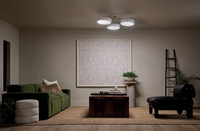 KICHLER Sago 52604WHCPZ Semi Flush LED 3-Light 40˝ with Clear Acrylic with Inside Satin Etch in White and Champagne Bronze