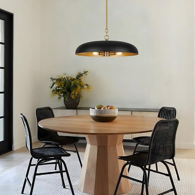 19.7 Inch Extra Large Pendant Light, 3-Light Black and Gold All Metal Pendant Lighting Fixture, Oversized Modern Dome Chandelier Ceiling Hanging for Kitchen Island Dining Room Living Entryway