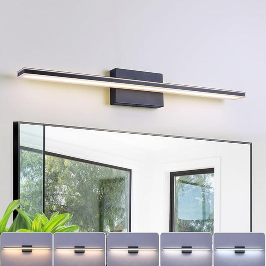 LED Modern Bathroom Vanity Light Dimmable 5CCT Bathroom Light Fixture Over Mirror, Black Bar Vanity Light for Bathroom Mirror Restroom(31.5 inch, 24W)