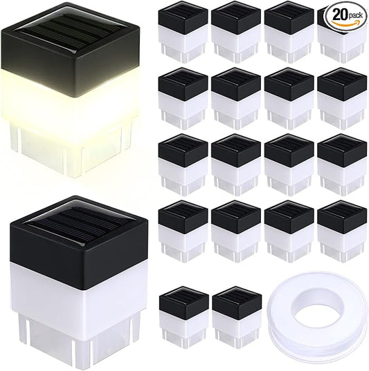 Tujoe Solar Post Cap Lights Fence Post Solar Lights 2in x 2in (5cm x 5cm)(Warm Yellow,20 Pack)