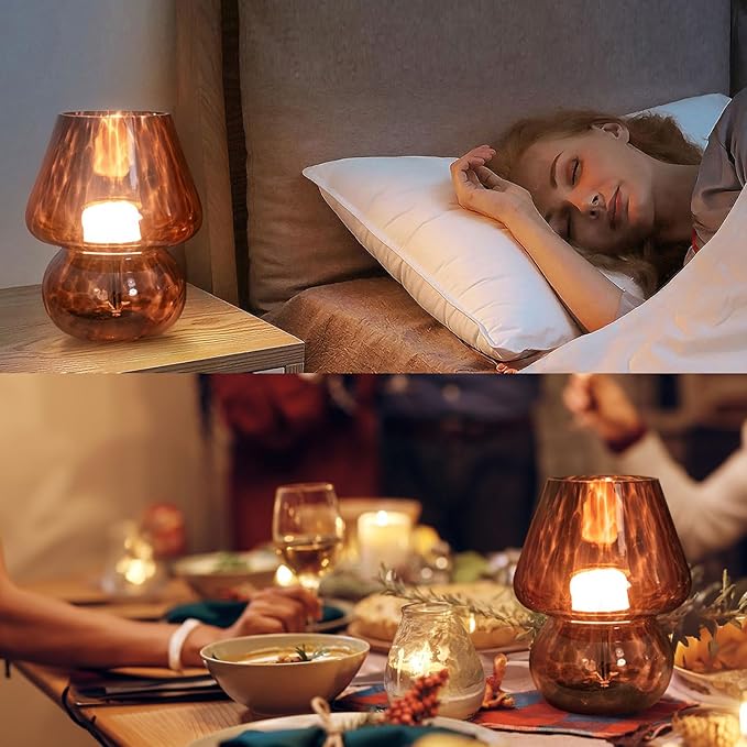 ULAROOM USB Plug-in Vintage Mushroom Lamp Small Bedside Table Lamp with 3 Temperature LED Bulb,Free Dimming Nights Light for Bedroom/Living Room/Entryway/Corner Decor New Home Gift (Golden Amber)