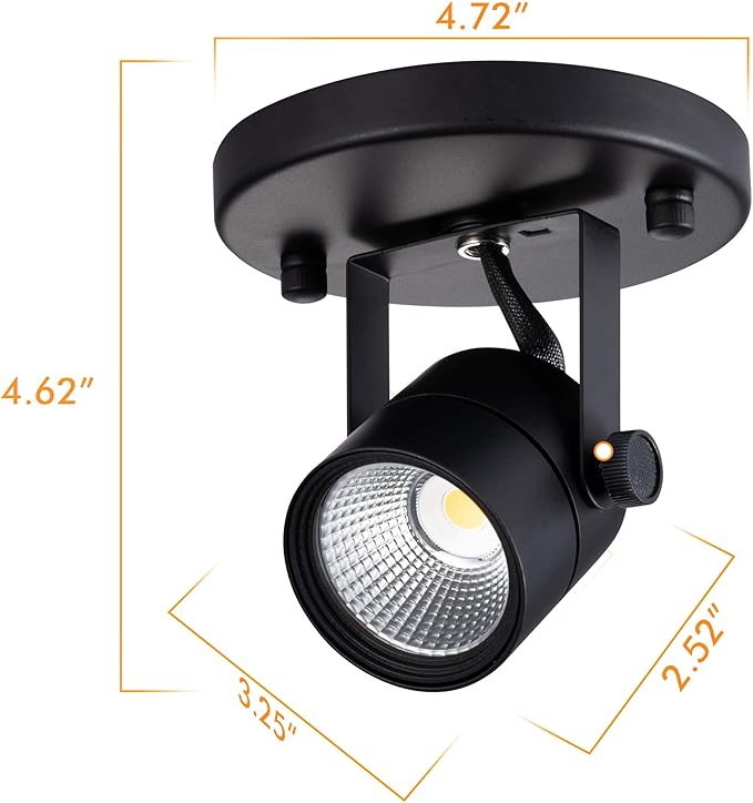 CLOUDY BAY LED Flush Mount Ceiling Spot Light,CRI90+ 8W 600lm 3000K Warm White Dimmable,Adjustable Tilt Angle Ceiling Light Fixture,Black