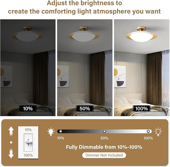 Dimmable Mid Century Modern Ceiling Light,5CCT LED White and Gold Semi Flush Mount Ceiling Lighting, for Kitchen Bedroom Hallway Bathroom 2700K-6000K 15.75 in