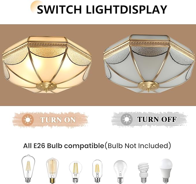 MIXL-Mid Century Modern Brushed Gold Ceiling Light Fixtures,6-Lights Brass Ceiling Lighting with Glass Shade,3-Colors Dimmable Dining Light Fixture, Art Deco Ceiling Lights for Bedroom Study Room