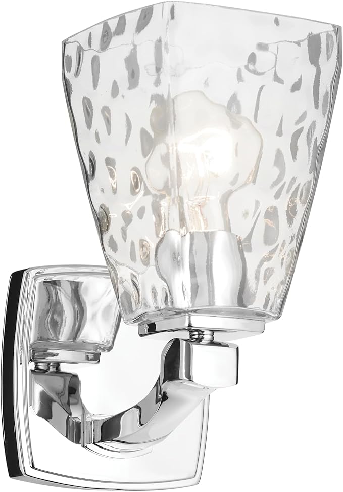 Kichler Marant 5" 1-Light Wall Sconce Bathroom Vanity Light Fixture with Clear Water Glass in Chrome for Bathroom, Powder Room, Hallway (5" W x 9.5" H), 55214CHWTR
