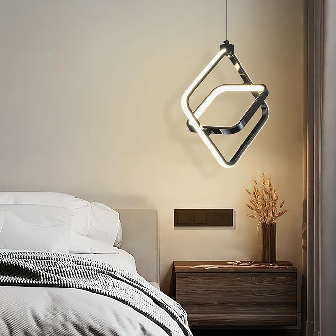 Modern LED Pendant Lights Plated Black Rectangular Pendant Light Fixtures 4000K 20W Dimmable Pendant Lighting for Dining Room Kitchen Island Bedroom Living Room Foyer（3-Pack）