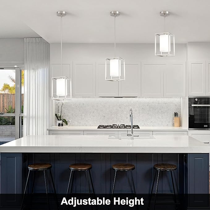 Brushed Nickel Pendant Lights Kitchen Island 2 Pack, Modern Small Lantern Kitchen Pendant Lighting Over Island, Farmhouse Kitchen Island Lights Ceiling Hanging, Industrial Cage Pendant Light Fixtures