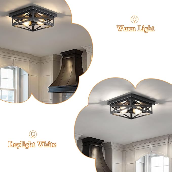 2Pack Vintage Farmhouse Flush Mount Ceiling Light Fixtures, 2-Light Hallway Kitchen Ceiling Light, Industrial Farmhouse Light Fixtures Ceiling Mount for Bedroom