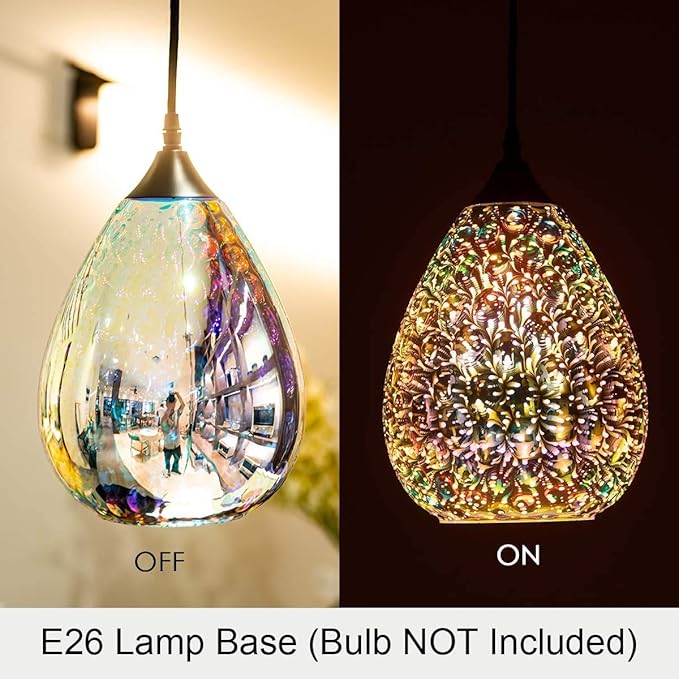 Yisuro Modern 3D Pendant Lights Kitchen Island 2 Pack, Farmhouse Colorful Glass Pendant Light with Clear Globe Shade, Kitchen Island Lighting for Dining Room Entryway, 7.8-inch Diameter
