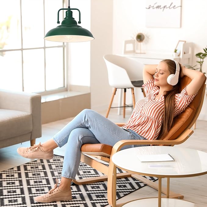 Farmhouse Pendant Light, 12.5inch, 2 Packs Green Kitchen Pendant Lights, Modern Pendant Lights, Pendant Lights Kitchen Island, Pendant Light for Bedroom, Office, Kichen Sink, Library