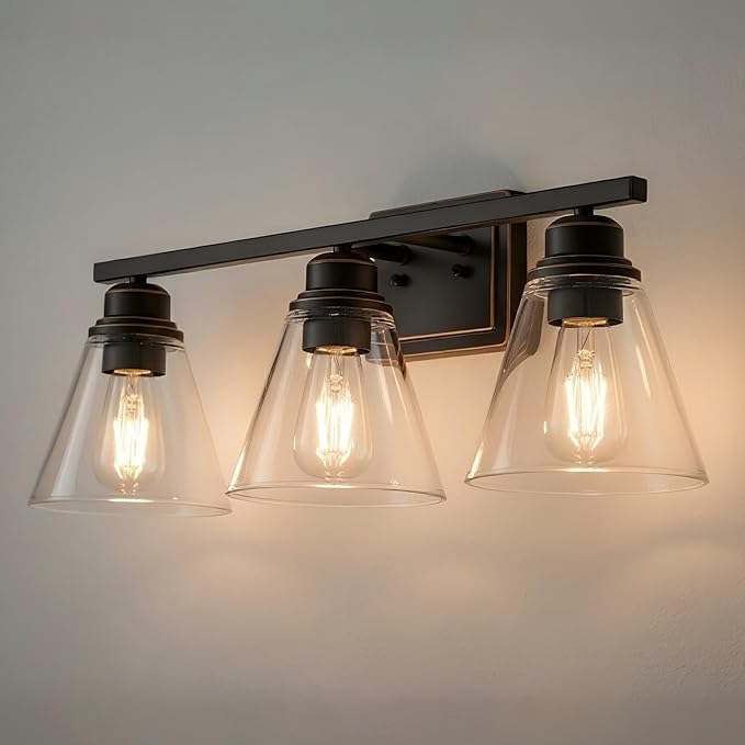 Oil Rubbed Bronze 3-Light Bathroom Vanity Light and Accessories Kit, 5-Piece All-in-One Bathroom Light Set Includes Oil Rubbed Bronze 3-Light Vanity Light,Robe Hook,Tissue Holder,Towel Bar,Towel Ring