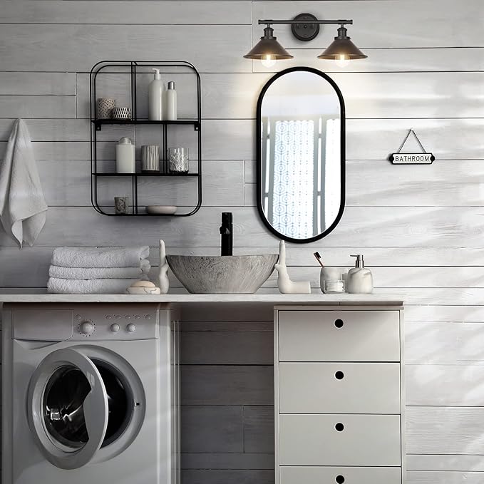 Licperron Black 2-Light Vanity Wall Sconce Lighting, Farmhouse Bathroom Wall Light Fixtures Over Mirror, Industrial Rustic Indoor Bathroom Vanity Lights for Cabinet Dressing Table Living Room