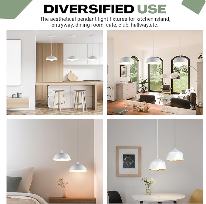 12 Pack Industrial Mini Pendant Light Kit Bulk, UL E26/E27 Lamp Socket 3.28 ft Adjustable Hanging Light Cord Kit Edison Vintage Retro Ceiling Lamp Fixture for Kitchen Bar Decor(White)