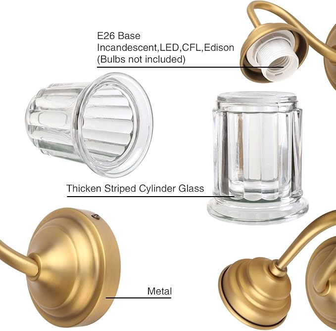 PERMO Vintage Wall Sconce with Clear Bell-Shaped Glass Shade Antique Gold Bathroom Sconce Wall Mount Light for livingroom Bedroom,Hardwired,E26 Base