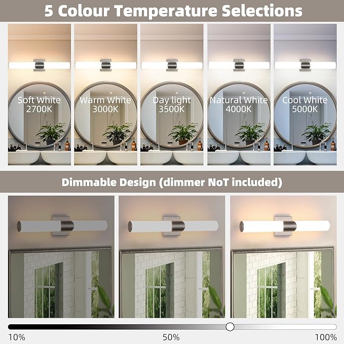 Modern Wall Sconce 22 Ihch Brushed Nickel Bathroom Sconces LED Wall Lighting Fixtures with Acrylic Shade Hardwired Long Vanity Lights Over Mirror for Bedroom Living Room Hallway