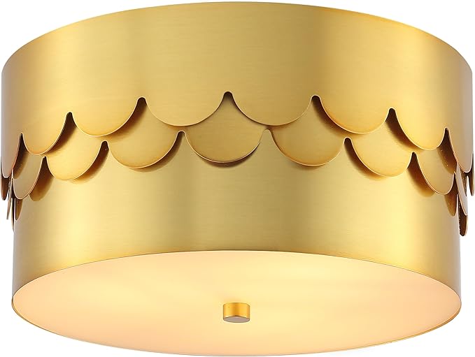 SAFAVIEH Lighting Collection Jimena Brass Gold 3-light 13-inch Drum Flush Mount (LED Bulbs Included)