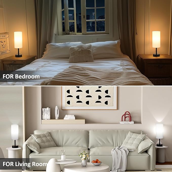 Fenmzee White Bedside Table Lamps Set of 2-3 Color Temperatures Pull Chain Lamp with AC Outlet Charging Port, Round Night Stand Lamps for Bedroom Office, Small Bed Side Light with E26 LED Bulbs