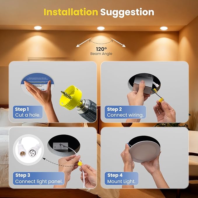 Recessed Lighting 6 Inch 1Pack, 3000/4000/5000K Anti-Glare LED Can Lights, 12W 1080LM High Brightness Dimmable Recessed Lights, Easy-to-Install Wafer Light with Junction Box, ETL & FCC & IC